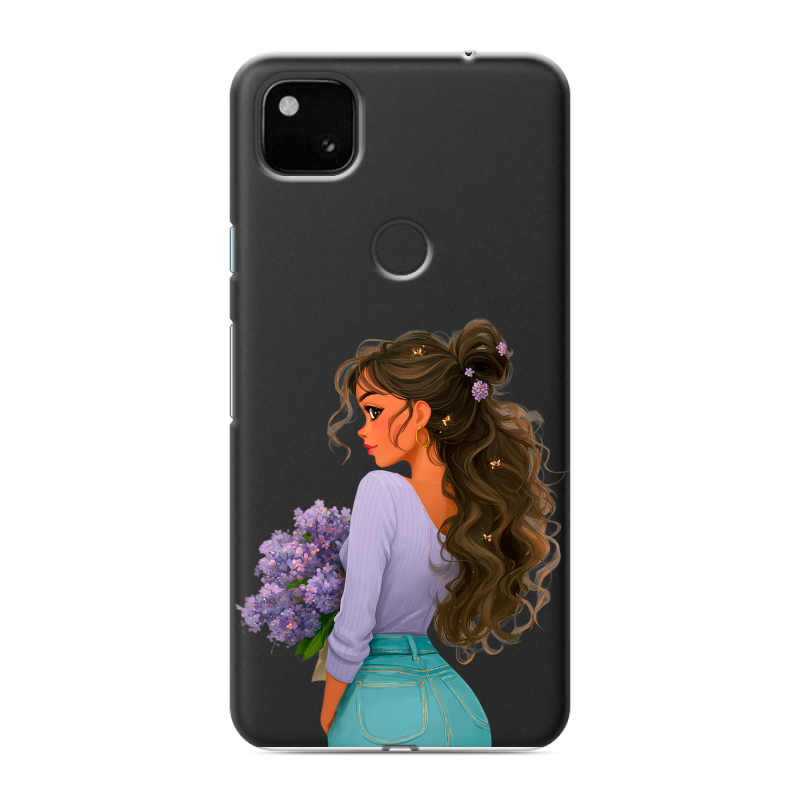Силиконовый чехол на Google Pixel 4a с принтом девушка цветы Силиконовый чехол на Google Pixel 4a с принтом девушка цветы