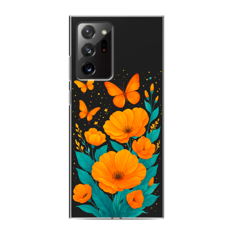 Силиконовый чехол на Samsung Galaxy Note 20 Ultra с принтом цветы бабочки Силиконовый чехол на Samsung Galaxy Note 20 Ultra с принтом цветы бабочки