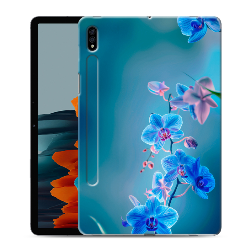 Силиконовый противоударный чехол на Samsung Galaxy Tab S7 с принтом Голубые цветы Силиконовый противоударный чехол на Samsung Galaxy Tab S7 с принтом Голубые цветы