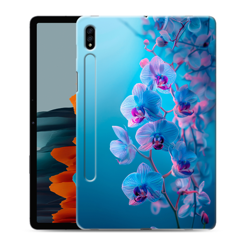 Силиконовый противоударный чехол на Samsung Galaxy Tab S7 с принтом голубые орхидеи Силиконовый противоударный чехол на Samsung Galaxy Tab S7 с принтом голубые орхидеи