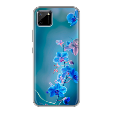 Силиконовый чехол на Realme C11 с принтом Голубые цветы