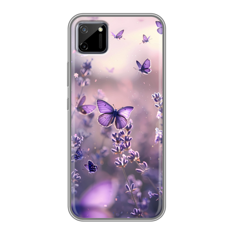 Силиконовый чехол на Realme C11 с принтом бабочки и лаванда Силиконовый чехол на Realme C11 с принтом бабочки и лаванда