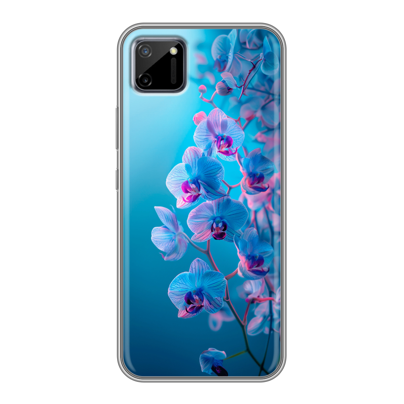 Силиконовый противоударный чехол на Realme C11 с принтом голубые орхидеи Силиконовый противоударный чехол на Realme C11 с принтом голубые орхидеи