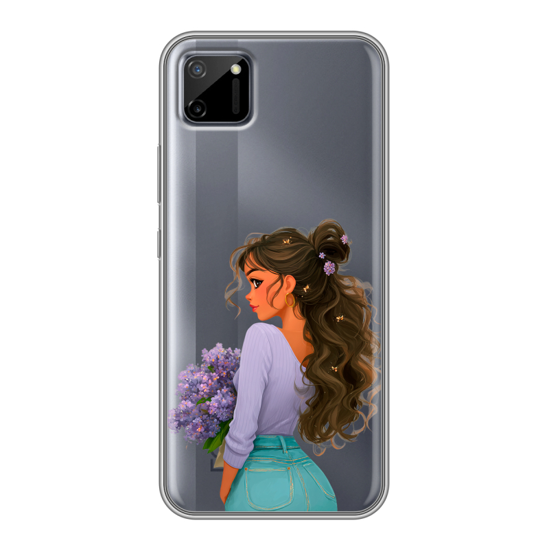 Силиконовый противоударный чехол на Realme C11 с принтом девушка цветы Силиконовый противоударный чехол на Realme C11 с принтом девушка цветы