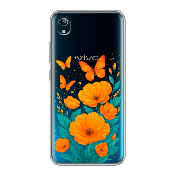 Силиконовый чехол на Vivo Y91C с принтом цветы бабочки