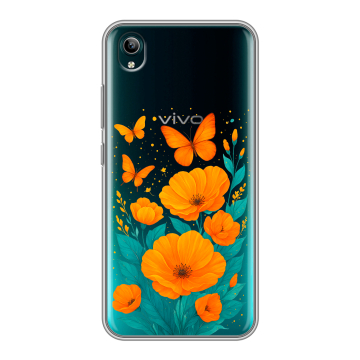 Силиконовый чехол на Vivo Y1S с принтом цветы бабочки Силиконовый чехол на Vivo Y1S с принтом цветы бабочки