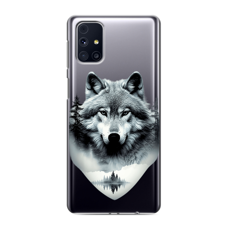 Пластиковый чехол на Samsung Galaxy M31s с принтом Волк в лесу Пластиковый чехол на Samsung Galaxy M31s с принтом Волк в лесу