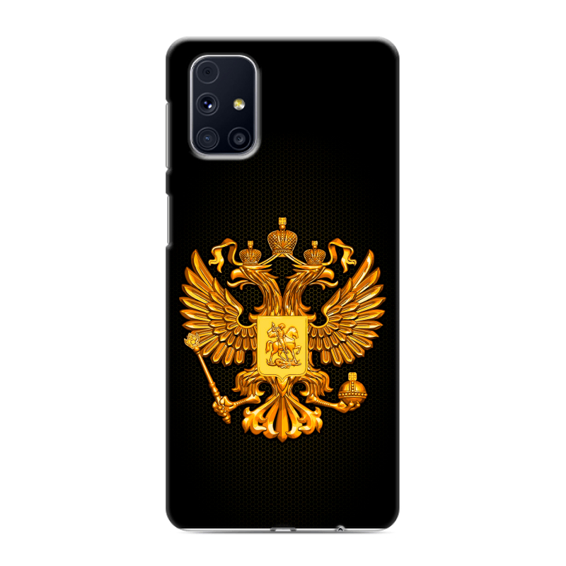Пластиковый чехол на Samsung Galaxy M31s с принтом Герб России желтый Пластиковый чехол на Samsung Galaxy M31s с принтом Герб России желтый