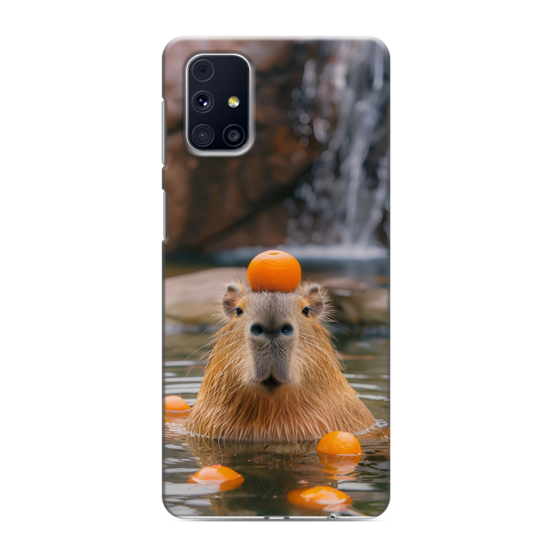 Пластиковый чехол на Samsung Galaxy M31s с принтом Капибара с апельсином Пластиковый чехол на Samsung Galaxy M31s с принтом Капибара с апельсином
