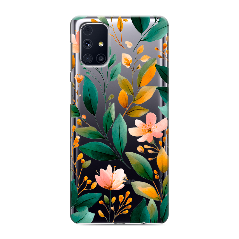 Силиконовый противоударный чехол на Samsung Galaxy M31s с принтом Цветы паттерн Силиконовый противоударный чехол на Samsung Galaxy M31s с принтом Цветы паттерн