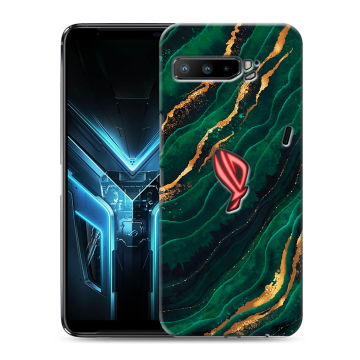 Силиконовый противоударный чехол на ASUS ROG Phone 3 с принтом Мрамор зеленое золото