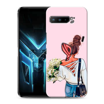 Силиконовый противоударный чехол на ASUS ROG Phone 3 с принтом Девушка и букет