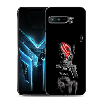 Силиконовый противоударный чехол на ASUS ROG Phone 3 с принтом Доберман и пистолет