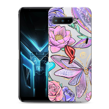 Силиконовый противоударный чехол на ASUS ROG Phone 3 с принтом Бабочки и цветы Силиконовый противоударный чехол на ASUS ROG Phone 3 с принтом Бабочки и цветы