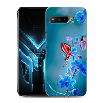 Силиконовый противоударный чехол на ASUS ROG Phone 3 с принтом Голубые цветы Силиконовый противоударный чехол на ASUS ROG Phone 3 с принтом Голубые цветы