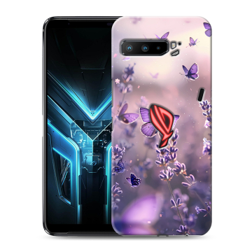 Силиконовый противоударный чехол на ASUS ROG Phone 3 с принтом бабочки и лаванда