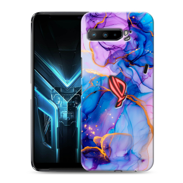 Силиконовый противоударный чехол на ASUS ROG Phone 3 с принтом синий мрамор Силиконовый противоударный чехол на ASUS ROG Phone 3 с принтом синий мрамор