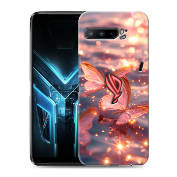 Силиконовый противоударный чехол на ASUS ROG Phone 3 с принтом бабочки розовые