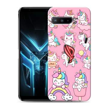 Силиконовый противоударный чехол на ASUS ROG Phone 3 с принтом Единороги и радуга
