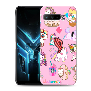 Силиконовый противоударный чехол на ASUS ROG Phone 3 с принтом розовые единороги Силиконовый противоударный чехол на ASUS ROG Phone 3 с принтом розовые единороги