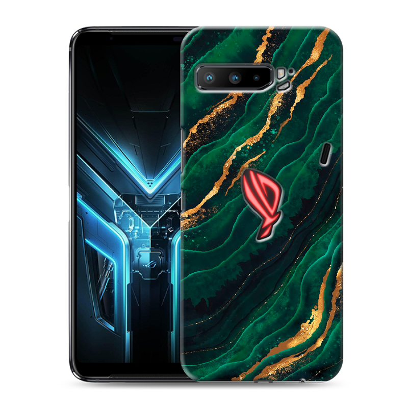 Силиконовый противоударный чехол на ASUS ROG Phone 3 с принтом Мрамор зеленое золото Силиконовый противоударный чехол на ASUS ROG Phone 3 с принтом Мрамор зеленое золото