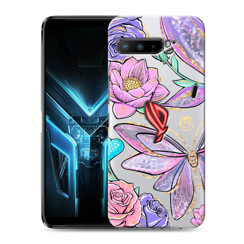 Силиконовый противоударный чехол на ASUS ROG Phone 3 с принтом Бабочки и цветы Силиконовый противоударный чехол на ASUS ROG Phone 3 с принтом Бабочки и цветы