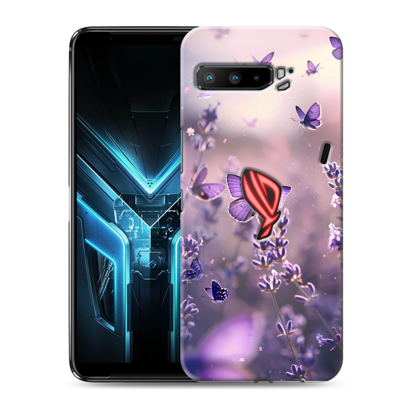 Силиконовый противоударный чехол на ASUS ROG Phone 3 с принтом бабочки и лаванда Силиконовый противоударный чехол на ASUS ROG Phone 3 с принтом бабочки и лаванда