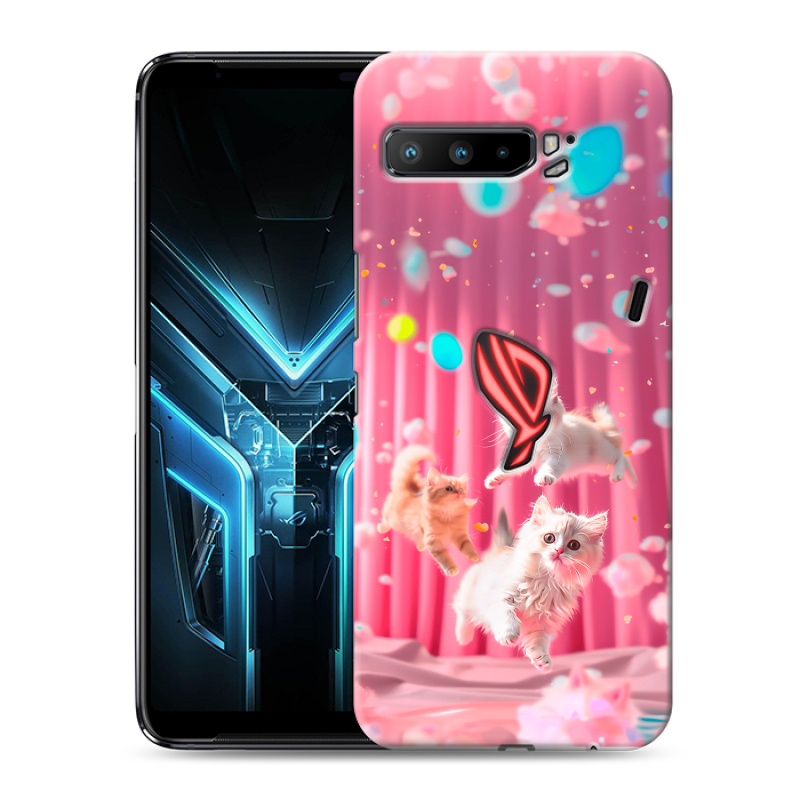 Силиконовый противоударный чехол на ASUS ROG Phone 3 с принтом милые котики Силиконовый противоударный чехол на ASUS ROG Phone 3 с принтом милые котики