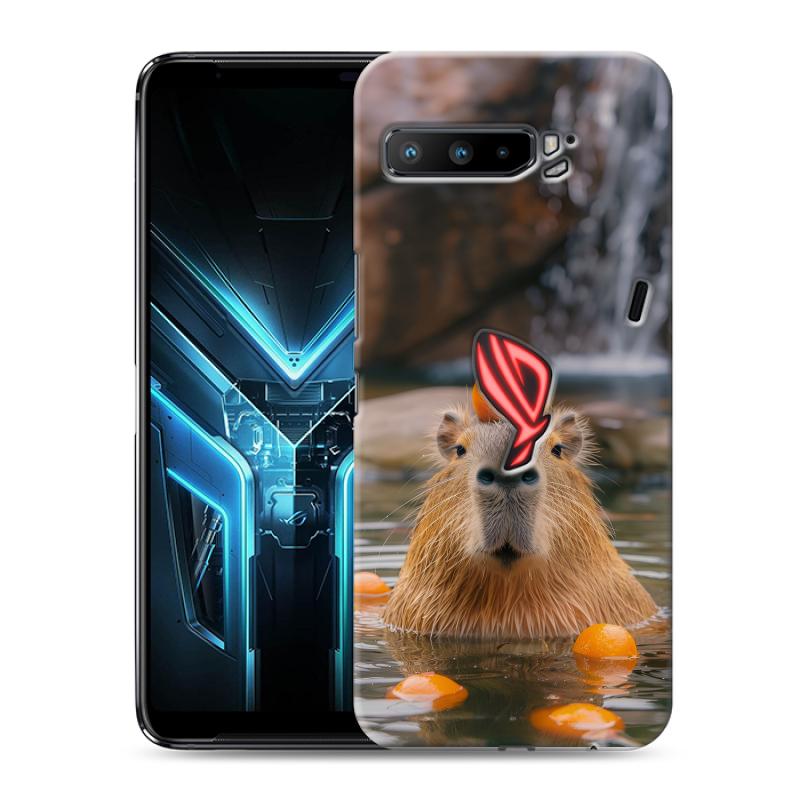 Силиконовый противоударный чехол на ASUS ROG Phone 3 с принтом Капибара с апельсином Силиконовый противоударный чехол на ASUS ROG Phone 3 с принтом Капибара с апельсином