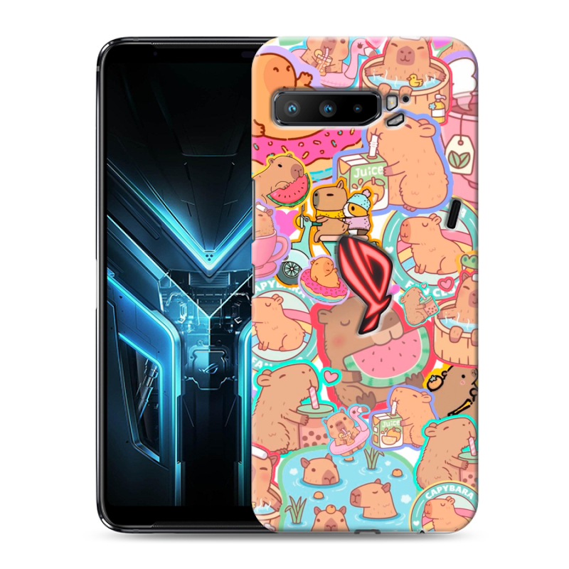 Силиконовый противоударный чехол на ASUS ROG Phone 3 с принтом капибары Силиконовый противоударный чехол на ASUS ROG Phone 3 с принтом капибары