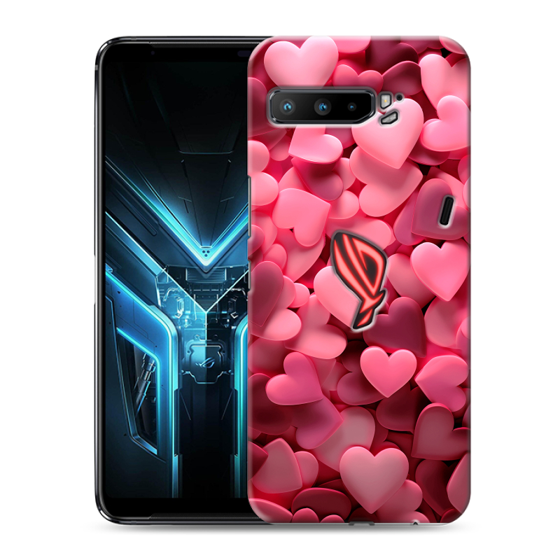Силиконовый противоударный чехол на ASUS ROG Phone 3 с принтом розовые сердечки Силиконовый противоударный чехол на ASUS ROG Phone 3 с принтом розовые сердечки