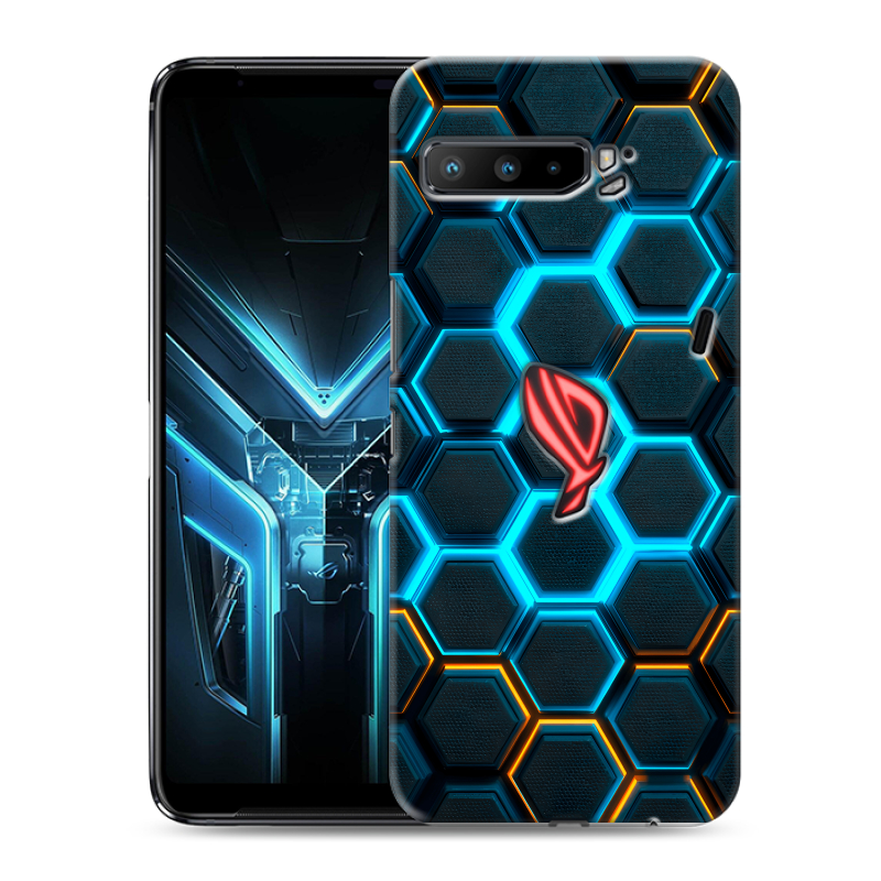 Силиконовый противоударный чехол на ASUS ROG Phone 3 с принтом Неоновые соты Силиконовый противоударный чехол на ASUS ROG Phone 3 с принтом Неоновые соты