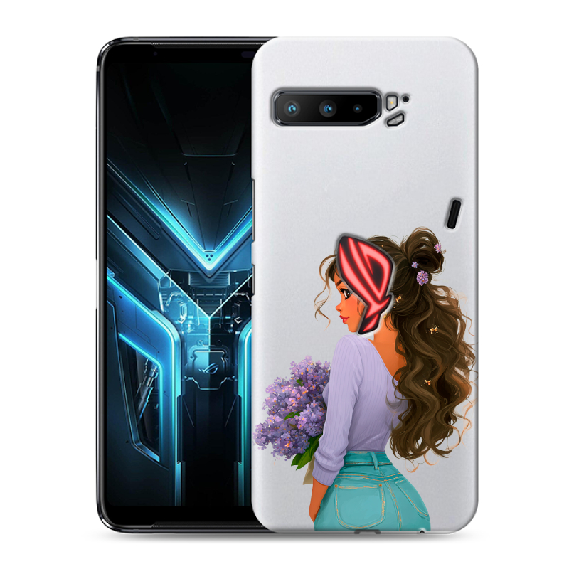 Силиконовый противоударный чехол на ASUS ROG Phone 3 с принтом девушка цветы Силиконовый противоударный чехол на ASUS ROG Phone 3 с принтом девушка цветы