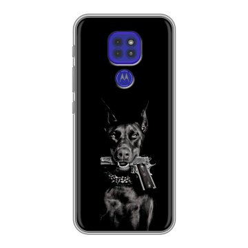 Силиконовый чехол на Motorola Moto G9 Play с принтом Доберман и пистолет