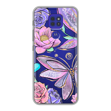 Силиконовый чехол на Motorola Moto G9 Play с принтом Бабочки и цветы
