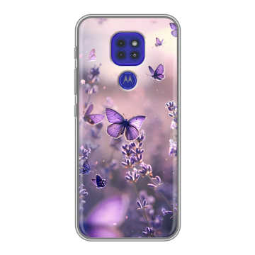 Силиконовый чехол на Motorola Moto G9 Play с принтом бабочки и лаванда