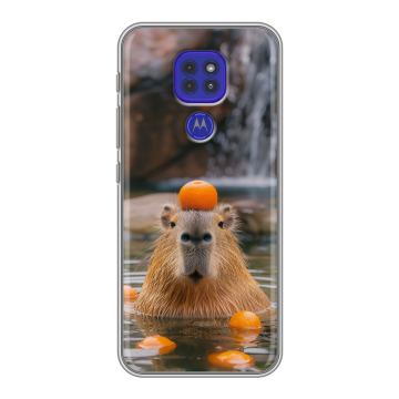 Силиконовый чехол на Motorola Moto G9 Play с принтом Капибара с апельсином