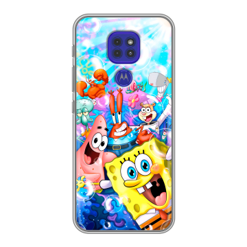 Силиконовый чехол на Motorola Moto G9 Play с принтом спанчбоб спанч боб