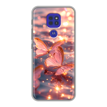 Силиконовый чехол на Motorola Moto G9 Play с принтом бабочки розовые
