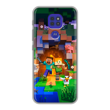 Силиконовый чехол на Motorola Moto G9 Play с принтом Майнкрафт Minecraft