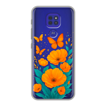 Силиконовый чехол на Motorola Moto G9 Play с принтом цветы бабочки Силиконовый чехол на Motorola Moto G9 Play с принтом цветы бабочки