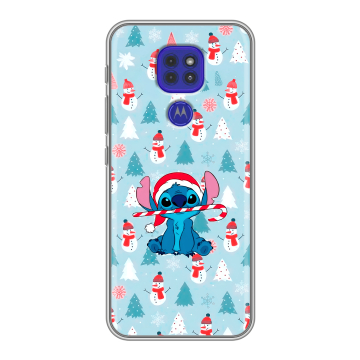 Силиконовый чехол на Motorola Moto G9 Play с принтом Стич Новый год