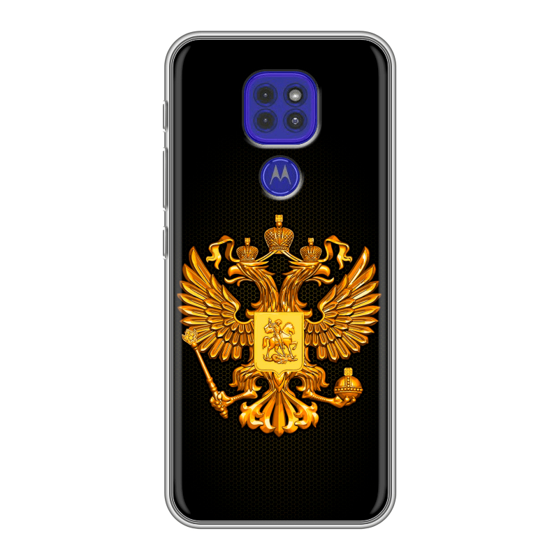 Силиконовый противоударный чехол на Motorola Moto G9 Play с принтом Герб России желтый Силиконовый противоударный чехол на Motorola Moto G9 Play с принтом Герб России желтый