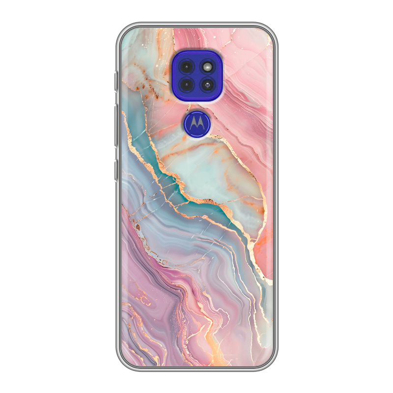 Силиконовый противоударный чехол на Motorola Moto G9 Play с принтом розовый мрамор Силиконовый противоударный чехол на Motorola Moto G9 Play с принтом розовый мрамор