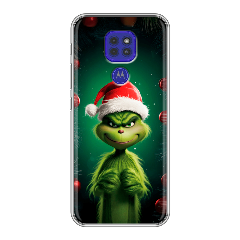 Силиконовый противоударный чехол на Motorola Moto G9 Play с принтом Гринч Новый год Рождество Силиконовый противоударный чехол на Motorola Moto G9 Play с принтом Гринч Новый год Рождество