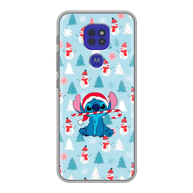 Силиконовый противоударный чехол на Motorola Moto G9 Play с принтом Стич Новый год Силиконовый противоударный чехол на Motorola Moto G9 Play с принтом Стич Новый год