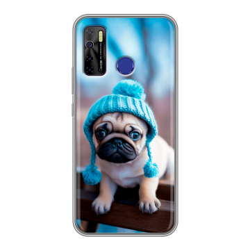 Силиконовый чехол на Tecno Camon 15 с принтом Мопс в шапке