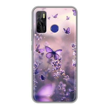 Силиконовый чехол на Tecno Camon 15 с принтом бабочки и лаванда