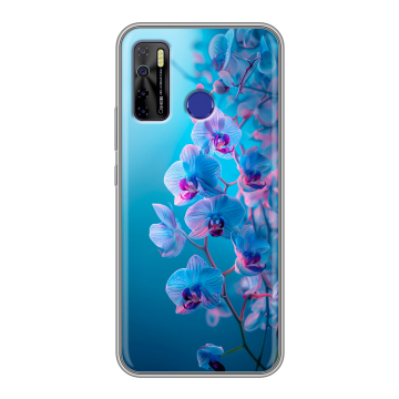 Силиконовый чехол на Tecno Camon 15 с принтом голубые орхидеи
