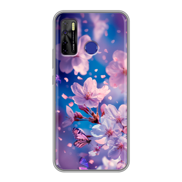 Силиконовый чехол на Tecno Camon 15 с принтом цветы бабочки